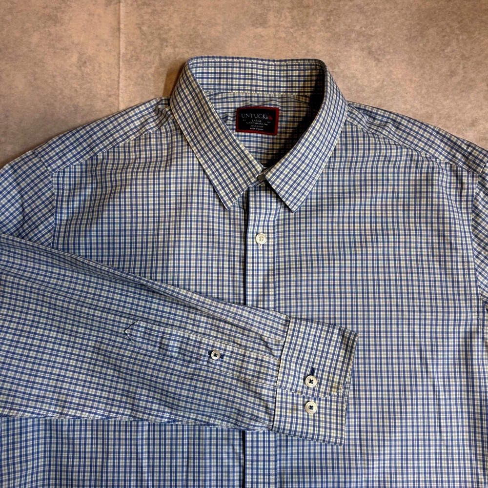 UNTUCKit Ruskin-WF Slim Fit Wrinkle Free Blue Check Button Down Shirt Mens Large